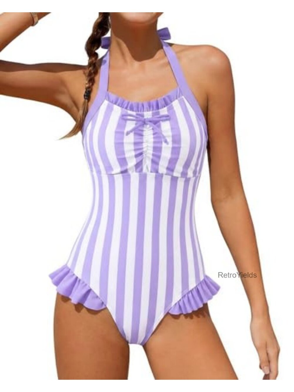 Girls One Piece Bathing Suit Halter Neck Quick Dry Swimwear UPF 15